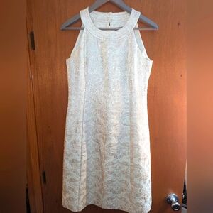 Ann Taylor Cream Knee-Length Sleeveless Halter Sheath Dress